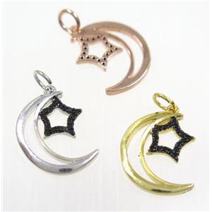 copper Moon pendant paved zircon with star, mix color, approx 14x17mm [FDZN3110]