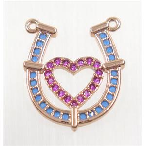 copper LOVE-U pendant paved zircon with 2loops, rose gold, approx 14x16mm [FDZN3116]