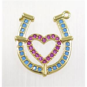 copper LOVE-U pendant paved zircon with 2loops, gold plated, approx 14x16mm [FDZN3118]