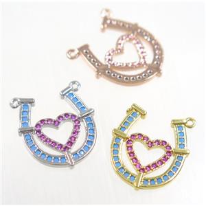 copper LOVE-U pendant paved zircon with 2loops, mix color, approx 14x16mm [FDZN3119]