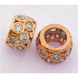 Copper bead paved zircon, rondelle, rose gold, approx 7x10mm [FDZN312]