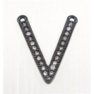 copper V pendant paved zircon with 2loops, black plated, approx 12x15mm [FDZN3128]