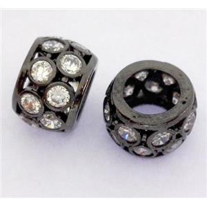 Copper bead paved zircon, rondelle, black plated, approx 7x10mm [FDZN313]