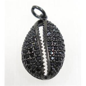 copper slide fastener pendant paved zircon, black plated, approx 12x17mm [FDZN3131]