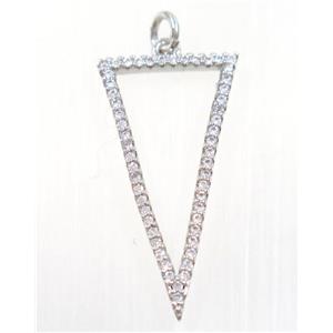copper Triangle pendant paved zircon, platinum plated, approx 15x30mm [FDZN3134]