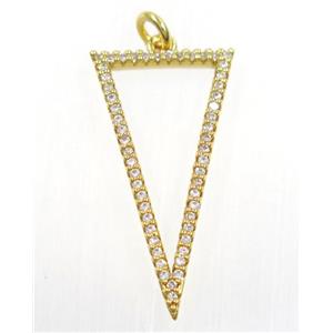 copper Triangle pendant paved zircon, gold plated, approx 15x30mm [FDZN3135]