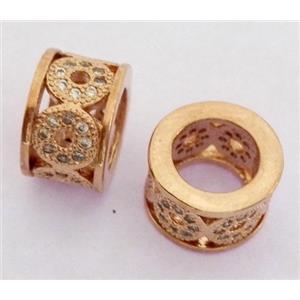 Copper bead paved zircon, rondelle, rose gold, approx 7x10mm [FDZN314]