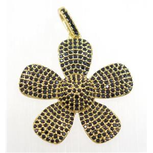 copper Flower pendant paved zircon, gold plated, approx 28mm dia [FDZN3140]