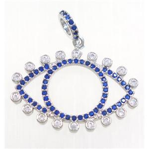 copper Eye charm pendant paved zircon, platinum plated, approx 17x25mm [FDZN3144]