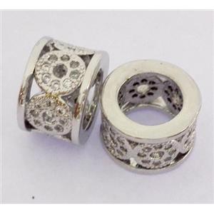 Copper bead paved zircon, rondelle, platinum plated, approx 7x10mm [FDZN315]