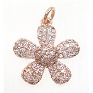 copper Flower pendant paved zircon, rose gold, approx 16mm dia [FDZN3153]