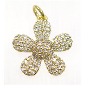 copper Flower pendant paved zircon, gold plated, approx 16mm dia [FDZN3155]