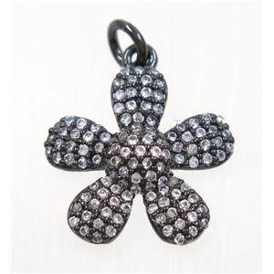 copper Flower pendant paved zircon, black plated, approx 16mm dia [FDZN3156]