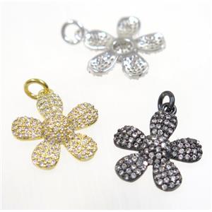 copper Flower pendant paved zircon, mix color, approx 16mm dia [FDZN3157]