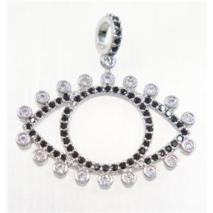 copper Eye charm pendant paved zircon, platinum plated, approx 17x25mm [FDZN3159]