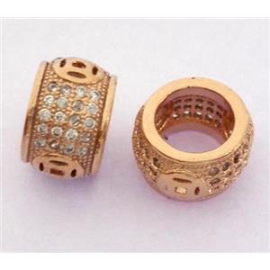 Copper bead paved zircon, rondelle, rose gold, approx 7x10mm [FDZN316]