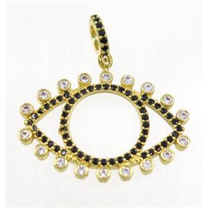 copper Eye charm pendant paved zircon, gold plated, approx 17x25mm [FDZN3160]