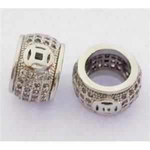 Copper bead paved zircon, rondelle, platinum plated, approx 7x10mm [FDZN317]