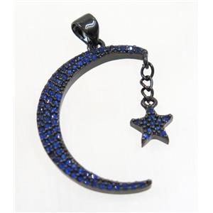 copper Crescent Moon pendant paved zircon with star, black plated, approx 20x27mm [FDZN3171]