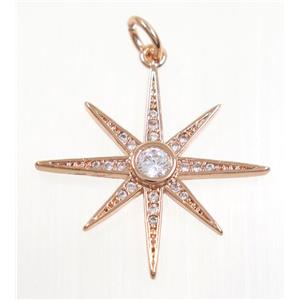 copper NorthStar pendant paved zircon, rose gold, approx 23mm dia [FDZN3173]