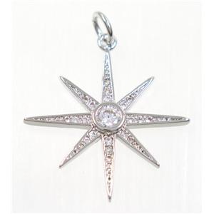 copper NorthStar pendant paved zircon, platinum plated, approx 23mm dia [FDZN3174]