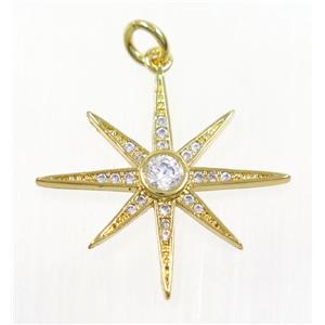 copper NorthStar pendant paved zircon, gold plated, approx 23mm dia [FDZN3175]