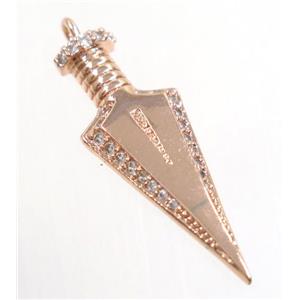 copper Arrowhead pendant paved zircon, rose gold, approx 10x30mm [FDZN3178]