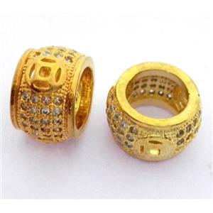 Copper bead paved zircon, rondelle, gold plated, approx 7x10mm [FDZN318]