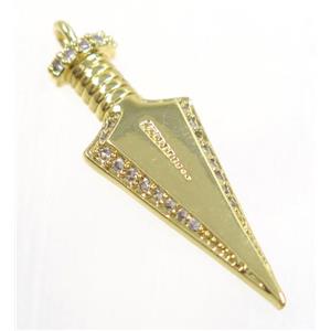 copper Arrowhead pendant paved zircon, gold plated, approx 10x30mm [FDZN3180]