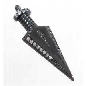 copper Arrowhead pendant paved zircon, black plated, approx 10x30mm [FDZN3181]
