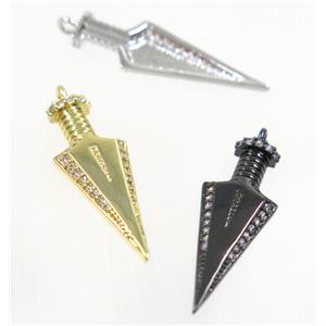 copper Arrowhead pendant paved zircon, mix color, approx 10x30mm [FDZN3182]