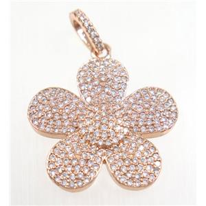 copper Flower pendant paved zircon, rose gold, approx 24mm dia [FDZN3183]