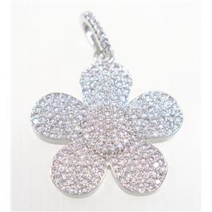 copper Flower pendant paved zircon, platinum plated, approx 24mm dia [FDZN3184]