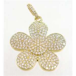 copper Flower pendant paved zircon, gold plated, approx 24mm dia [FDZN3185]