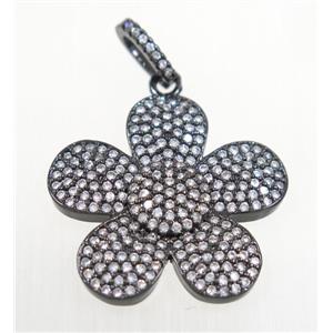 copper Flower pendant paved zircon, black plated, approx 24mm dia [FDZN3186]