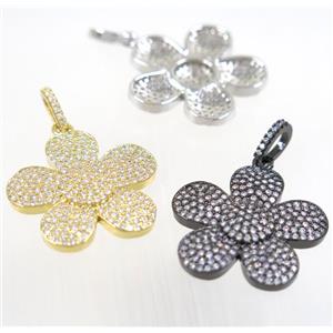 copper Flower pendant paved zircon, mix color, approx 24mm dia [FDZN3187]