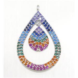 copper Teardrop pendant paved zircon, platinum plated, approx 16x24mm [FDZN3189]