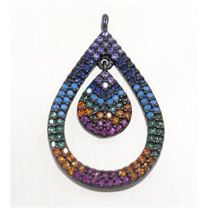 copper Teardrop pendant paved zircon, black plated, approx 16x24mm [FDZN3190]