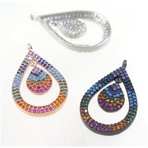copper Teardrop pendant paved zircon, mix color, approx 16x24mm [FDZN3191]