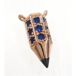 copper Arrowhead pendant paved blue zircon with 2loops, rose gold, approx 6.5x16mm [FDZN3192]