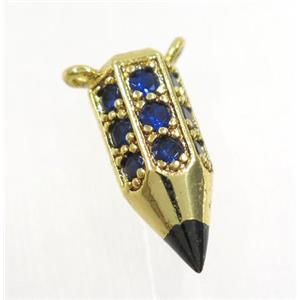 copper Arrowhead pendant paved blue zircon with 2loops, gold plated, approx 6.5x16mm [FDZN3194]
