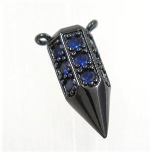 copper Arrowhead pendant paved blue zircon with 2loops, black plated, approx 6.5x16mm [FDZN3195]