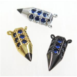 copper Arrowhead pendant paved blue zircon with 2loops, mix color, approx 6.5x16mm [FDZN3196]