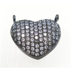 copper Heart pendant paved zircon with 2loops, black plated, approx 15x17mm [FDZN3200]