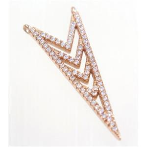 copper Arrowhead pendant paved zircon with 2loops, rose gold, approx 12-33mm [FDZN3202]