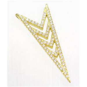 copper Arrowhead pendant paved zircon with 2loops, gold plated, approx 12-33mm [FDZN3204]
