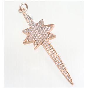 copper NorthStar pendant paved zircon, rose gold, approx 18-50mm [FDZN3207]