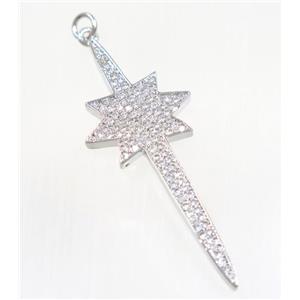 copper NorthStar pendant paved zircon, platinum plated, approx 18-50mm [FDZN3208]