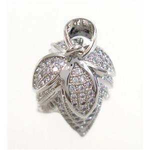 copper budflower pendant paved zircon, platinum plated, approx 12x13mm [FDZN3218]