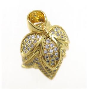 copper budflower pendant paved zircon, gold plated, approx 12x13mm [FDZN3219]